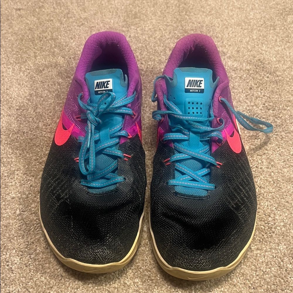 Nike Black and Pink Running Shoes with Blue Laces